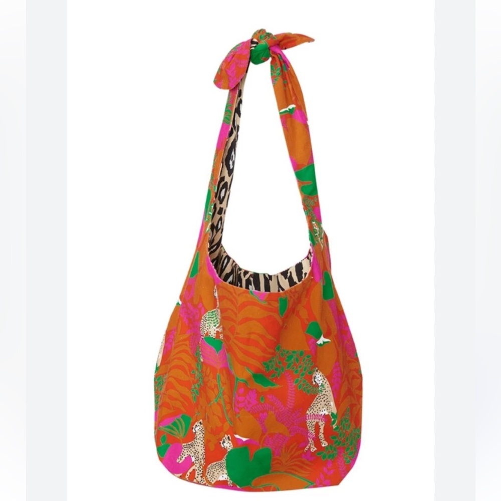 Cabi NWOT Reversible Oversized Leopard Print Floral Colorful Sling Bag Tote